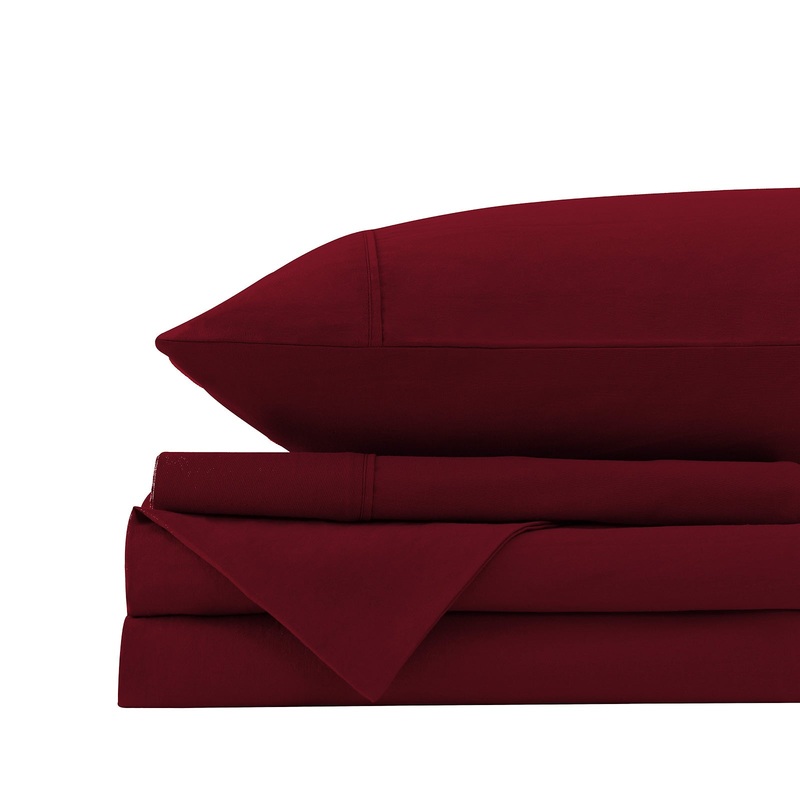 Royal Comfort Vintage Washed 100% Cotton Sheet Set Fitted Flat Sheet Pillowcases – Single – Mulled Wine