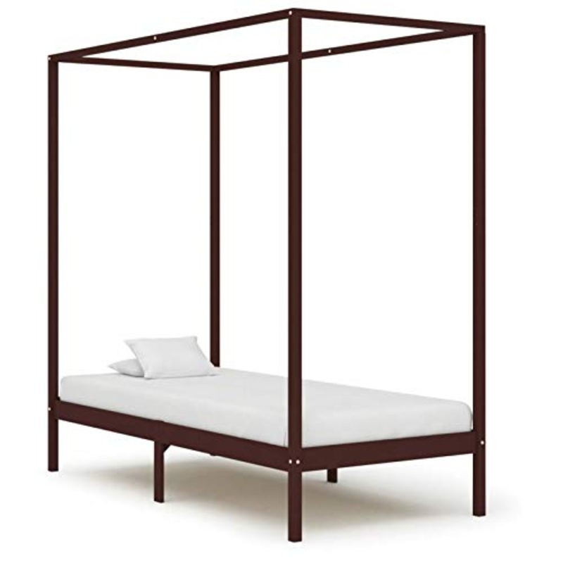 Tidyard Struttura Letto Singolo Matrimoniale in Legno Massello di Pino Marrone con Baldacchino,Telaio Letto Giroletto Singolo Matrimoniale a Baldacchino in Legno Massello Pino,Letto Piazza e Mezza
