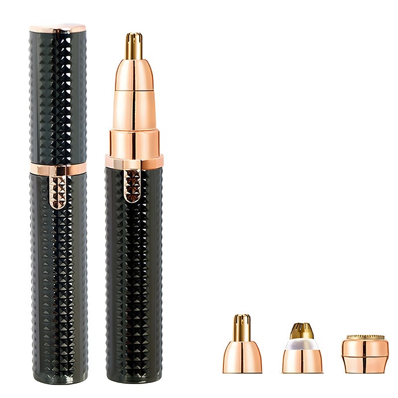 3-in-1 Rechargeable Electric Trimmer for Women – Nose, Eyebrow & Facial Hair Remover with Washable Heads & LED Light(black)