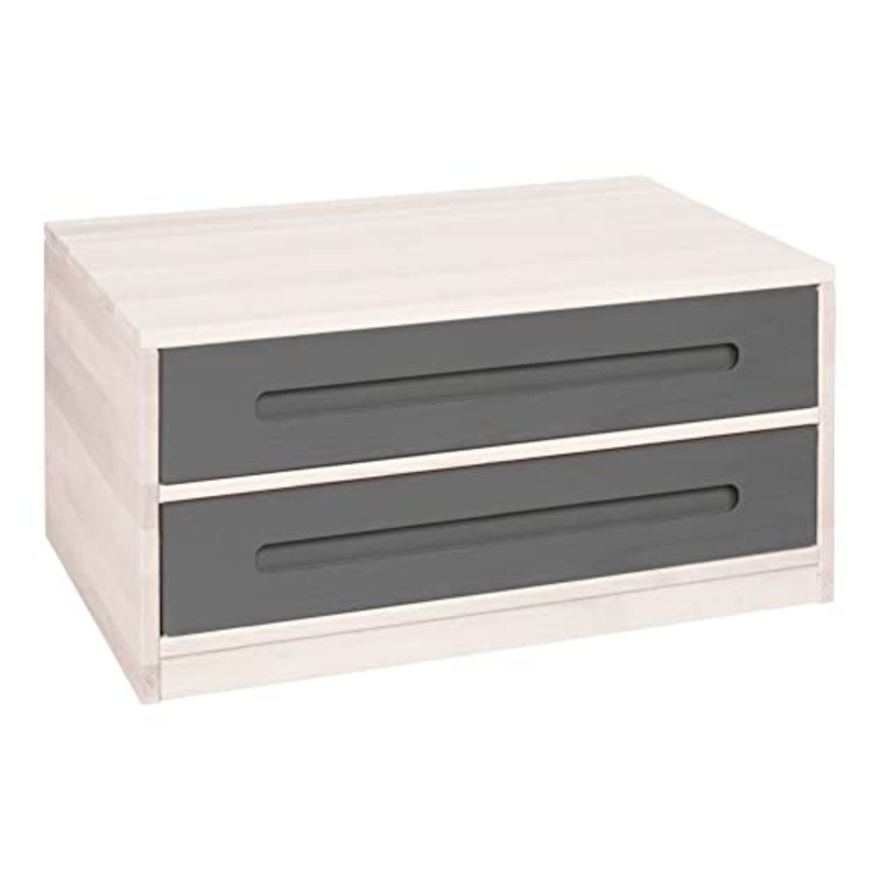 BioKinder Lina Credenza Cassettiera Letto con 2 cassettiere in Legno massello di Pino 80 x 55 x 40 cm Bianco smaltato, cassettiere Grigio smaltato