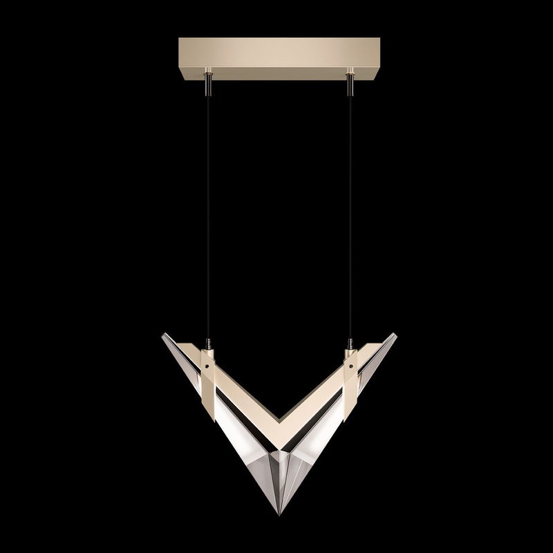 Blade 13.375″W Linear Pendant Champagne/Dark Walnut