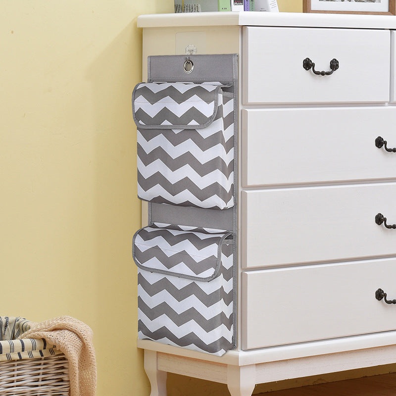 Grey And White Chic Chevron 2-Pocket Hanging Storage Organizer with Lids – Waterproof Oxford Cloth Wall & Door Mount