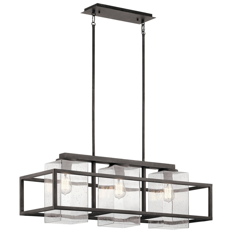 Kichler 49805WZC Three Light Outdoor Linear Chandelier, Weathered Zinc