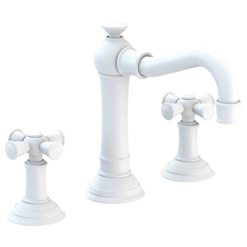Lavatory Faucet Jacobean Widespread 8 to 20 Inch Spread 2 Cross ADA Matte White 1.2 Gallons per Minute Brass Spout Height 4-13/16 Inch