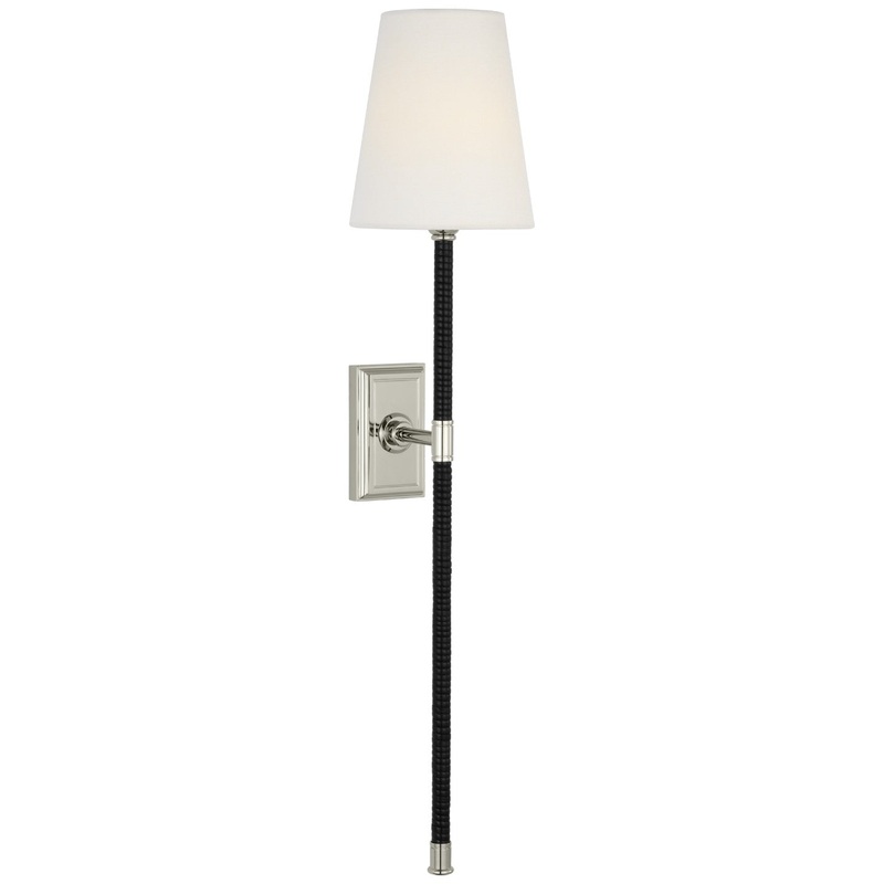LED Wall Sconce from the Basden Collection in Polished Nickel and Black Rattan Finish by Visual Comfort Signature