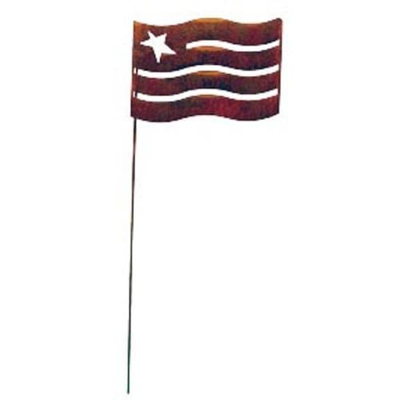 Village Wrought Iron RGS-72-B Flag Rusted Garden Stake Small