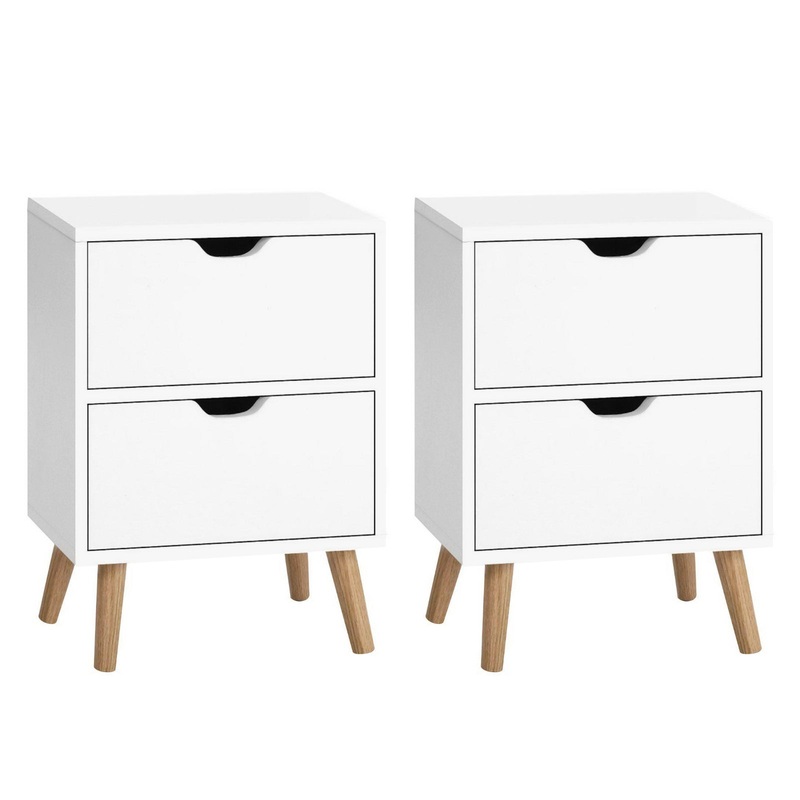 Artiss 2X Bedside Table 2 Drawers – BODEN White