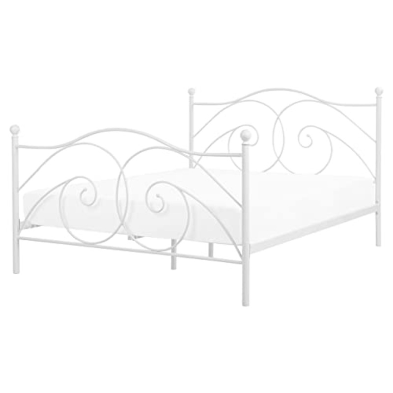 Beliani Letto in Metallo Bianco a Doghe con Decorazioni Sinuose 160 x 200 cm Dinard