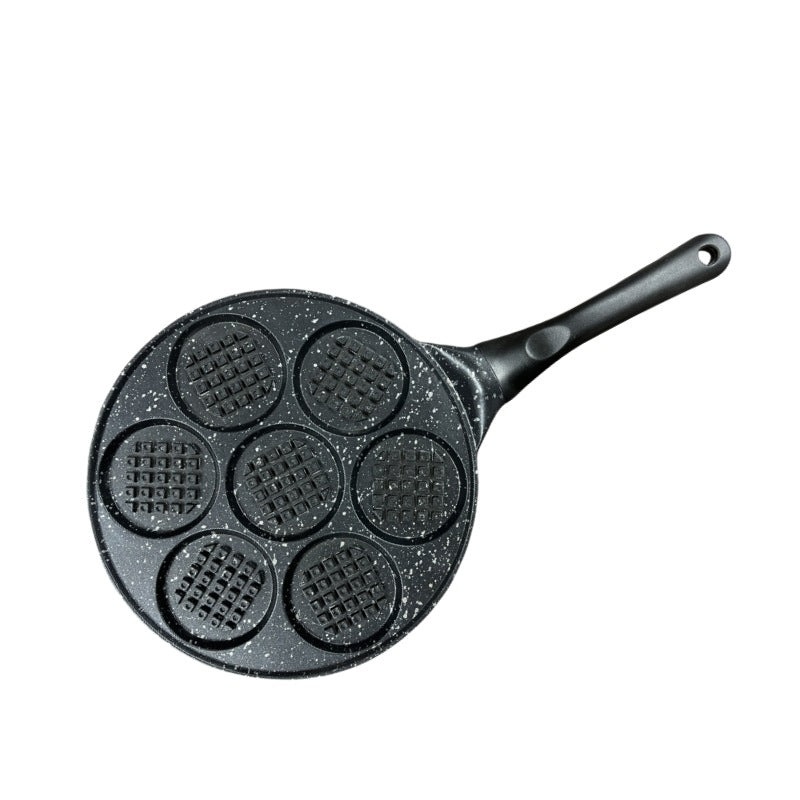 Black Waffle + Black Handle (Gas Model) Non-Stick Pancake Pan – 7-Hole Fun Shapes Breakfast Griddle (27cm)