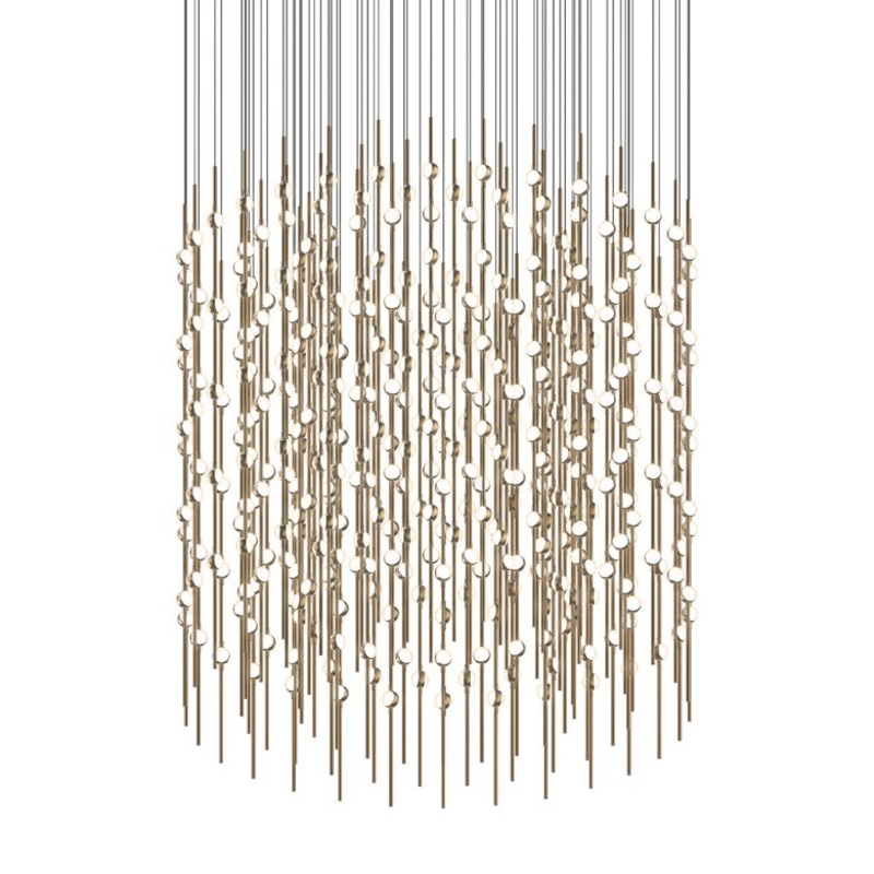 Constellation 48″ Centaurus Cylinder LED Pendant Satin Brass with White Optical Acrylic 2700K