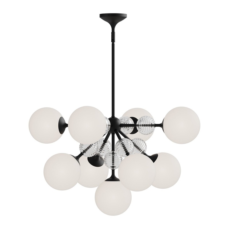 Nine Light Chandelier from the Celia Collection in Brushed Gold/Opal Glass|Matte Black/Opal Glass Finish by Alora