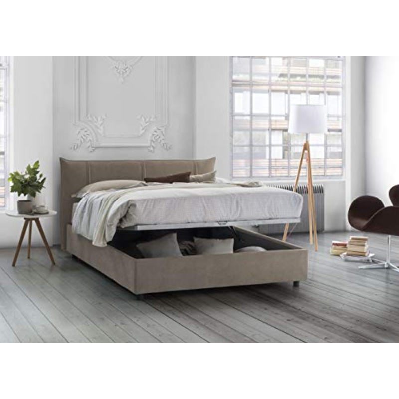 Talamo Italia Letto contenitore Matrimoniale Alice, Made in Italy, Letto con rivestimento in tessuto, Apertura frontale, adatto per materasso 160×200 cm, Tortora