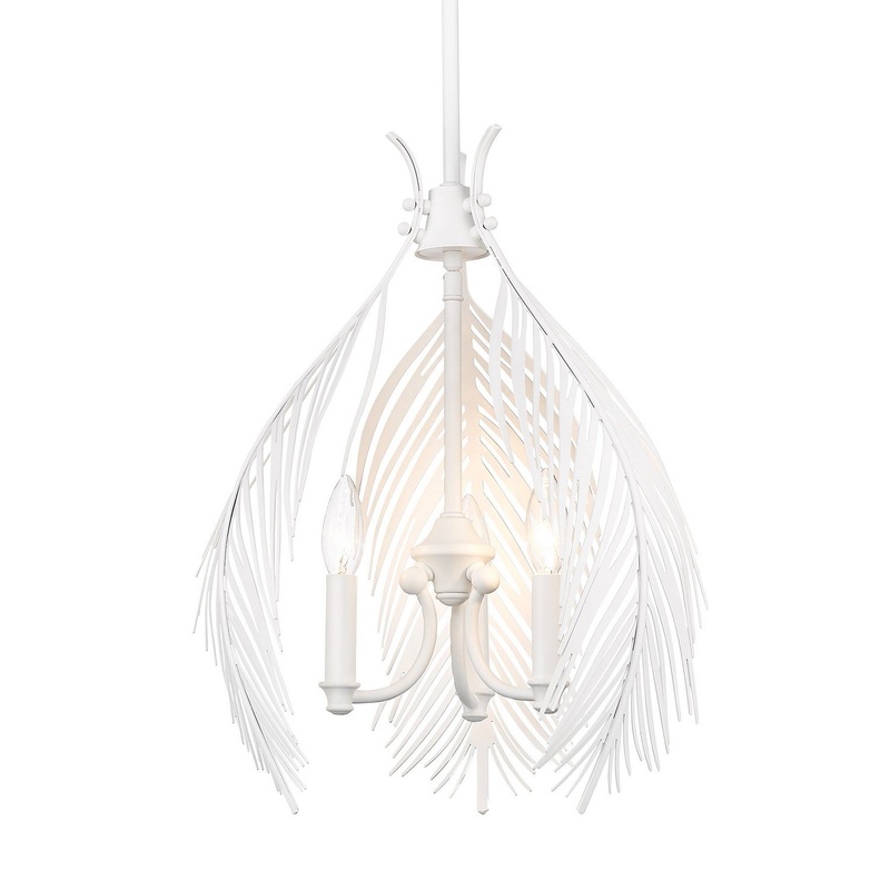 Three Light Pendant from the Cay Collection in Matte White Finish by Golden