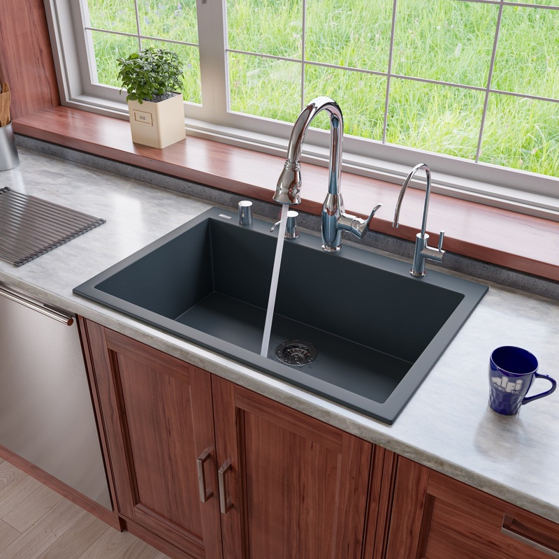 ALFI brand AB3322DI-T Titanium 33″ Single Bowl Drop In Granite Composite Kitchen Sink
