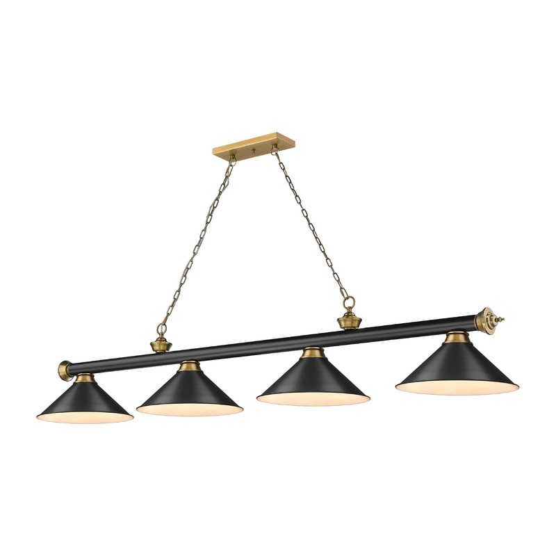 Cordon 4-Light Billiard Matte Black + Rubbed Brass Cone Matte Black Steel