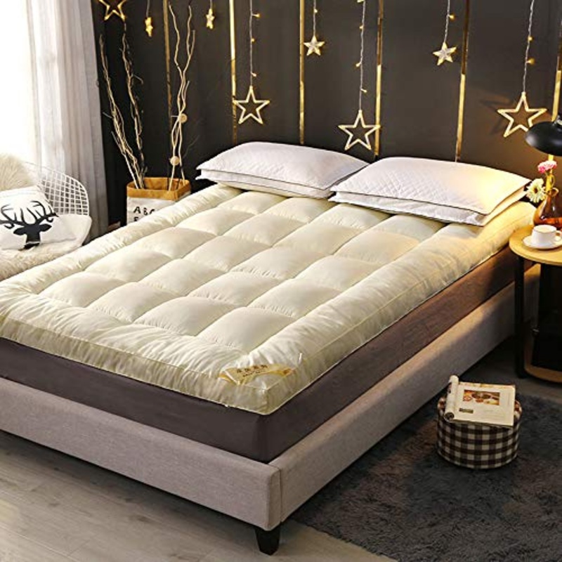 Futon – Materassino pieghevole in tinta unita Tatami, per letto singolo, matrimoniale, tiene al caldo in inverno, morbido tappetino per dormitorio, per studenti, singolo, matrimoniale, beige, gemello