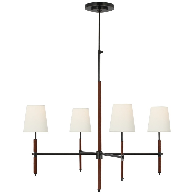 LED Chandelier from the Bryant Wrapped Collection in Bronze And Saddle Leather Finish by Visual Comfort Signature