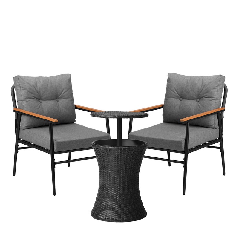 Livsip Outdoor Lounge Setting Ice Bucket Black Table 2 Seater