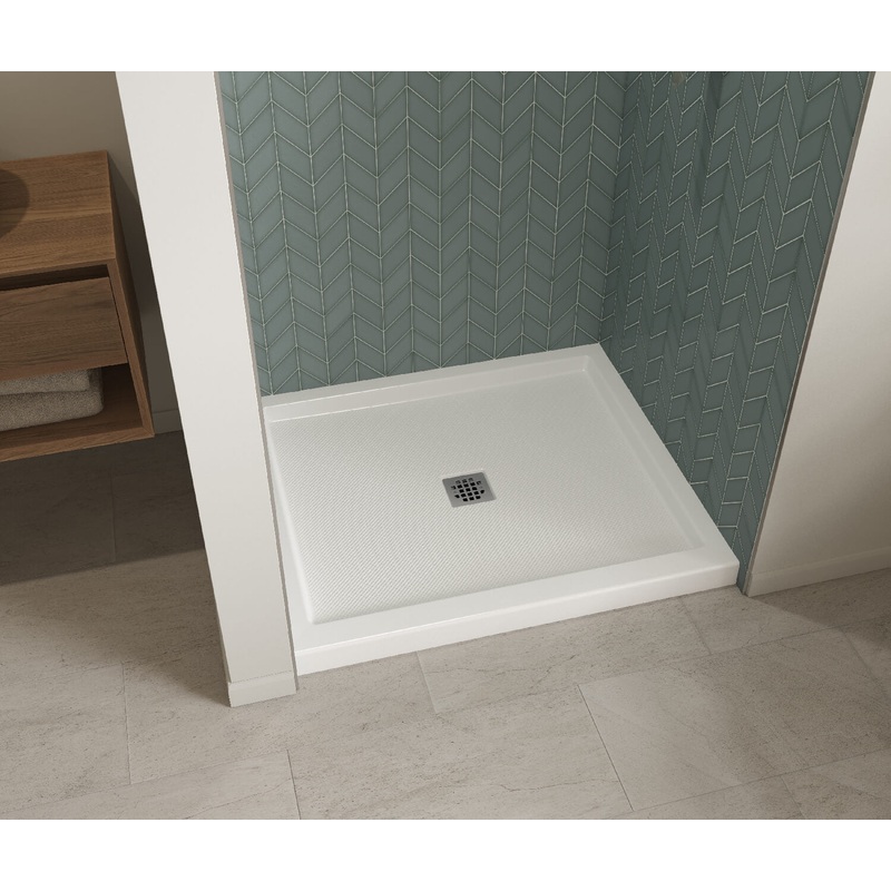 MAAX 420001-541-001-102 B3Square 4832 Acrylic Alcove Shower Base in White with Anti-slip Bottom with Center Drain