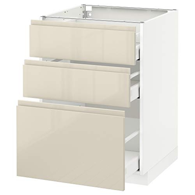 METOD/MAXIMERA mobile base con cassetti 3 60×62.1×88 cm bianco/Voxtorp beige chiaro lucido