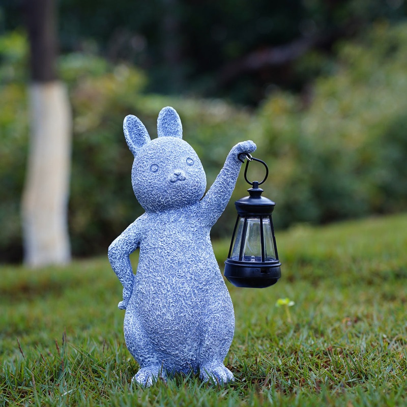 Solar-Powered Rabbit Statue with LED Lantern – Cute Garden & Lawn Decoration