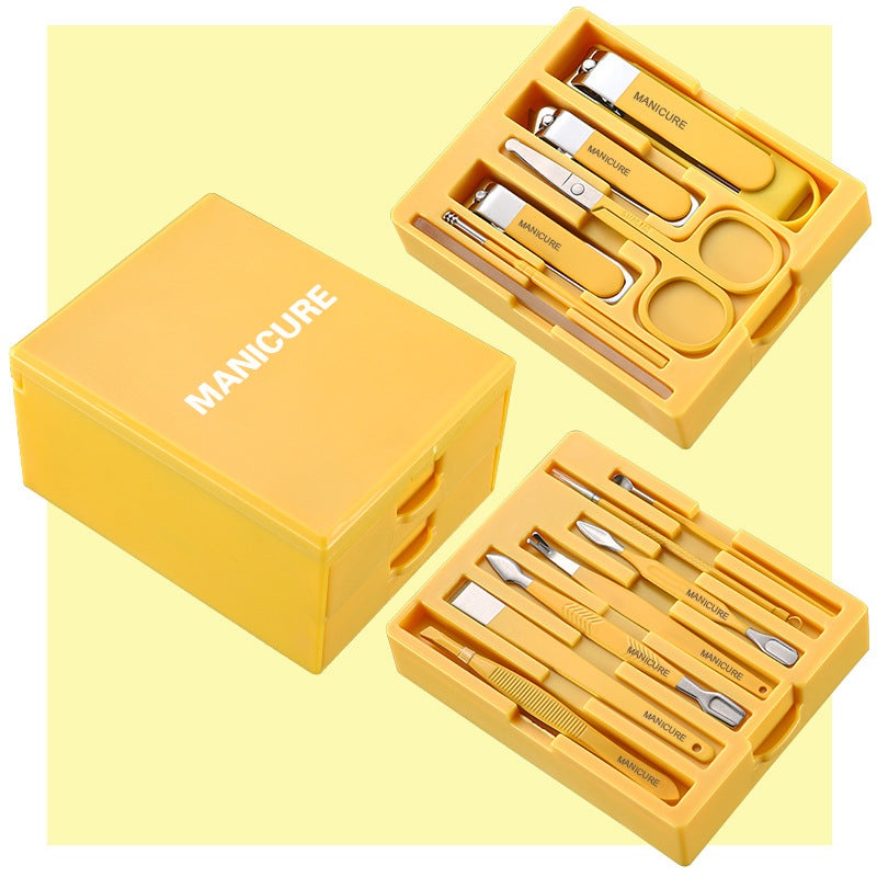 Yellow Premium 13-in-1 Manicure & Grooming Kit – Professional Carbon Steel Pedicure Set with Dual-Drawer Case & Mirror