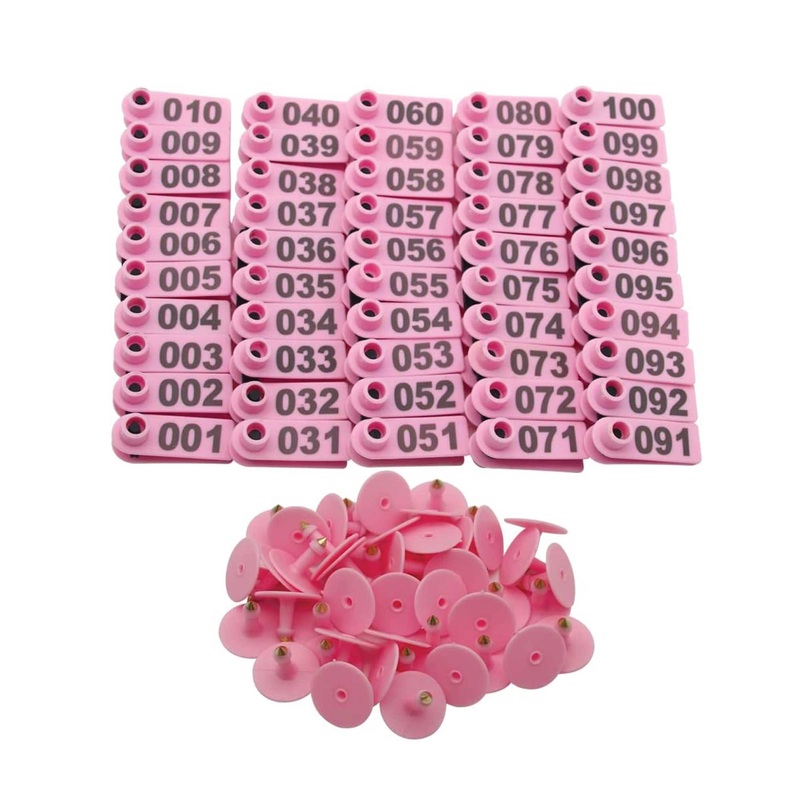 1-100 Cattle Number Ear Tag 5x2cm Set – Mini Pink Cow Sheep Pig Livestock Label
