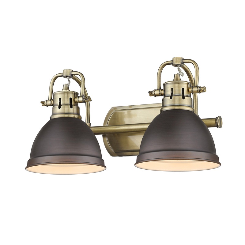 Duncan 2 Light Bath Vanity inAged Brasswith Rubbed Bronze Shades