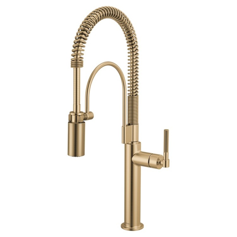 Kitchen Faucet Litze Semi Professional 1 Knurled Handle ADA Brilliance Luxe Gold Gooseneck 360 DEG Swivel 1 Hole 1.8 Gallons per Minute
