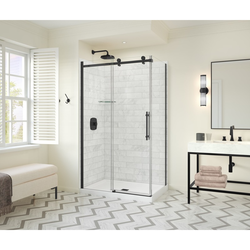 MAAX 107545-900-340-000 Odyssey SC 48″ x 32″ x 78″ 8mm Sliding Shower Door for Corner Installation with Clear glass in Matte Black