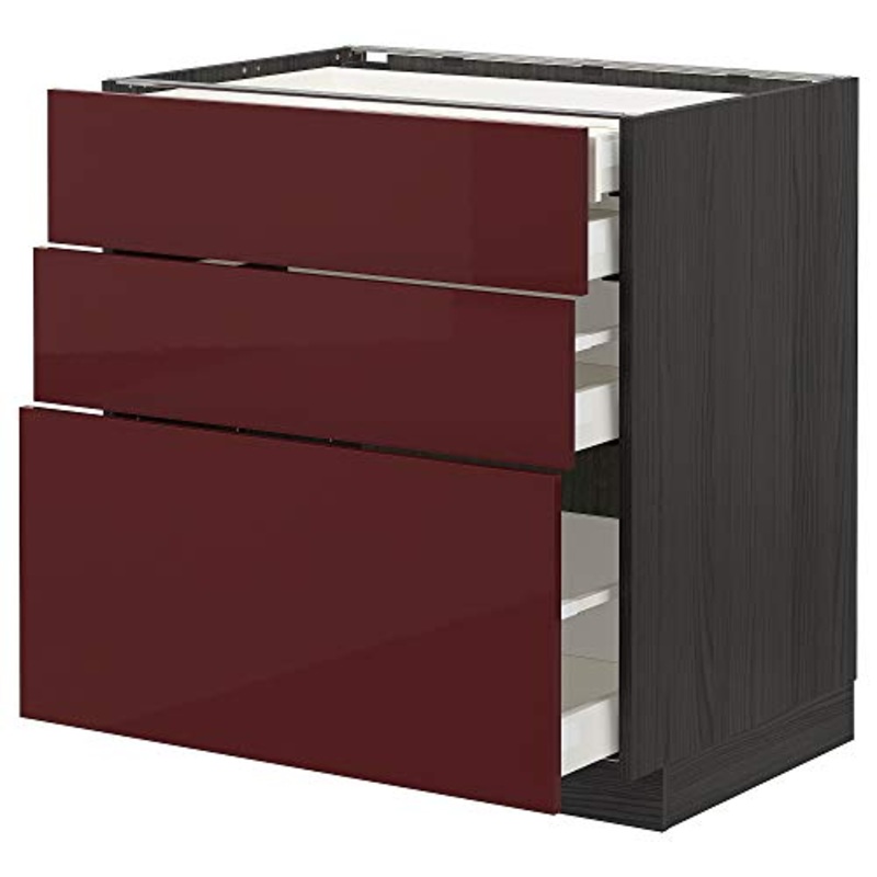 METOD/MAXIMERA base cb 3 frnts/2 basso/1 md/1 hi drw 80×61.6×88 cm nero Kallarp/rosso scuro lucido-marrone