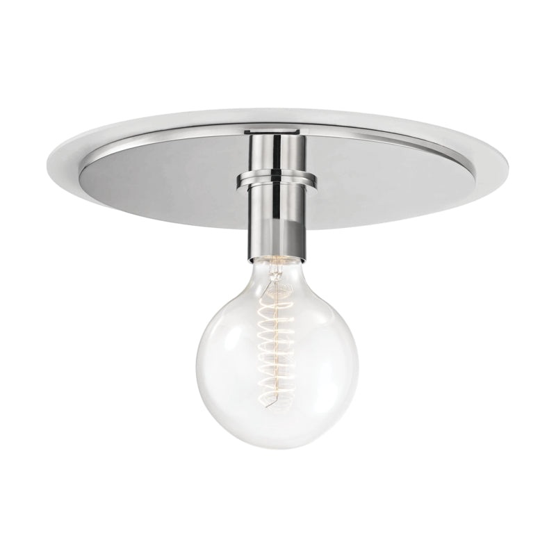 One Light Flush Mount from the Milo Collection in Polished Nickel/White Finish by Mitzi