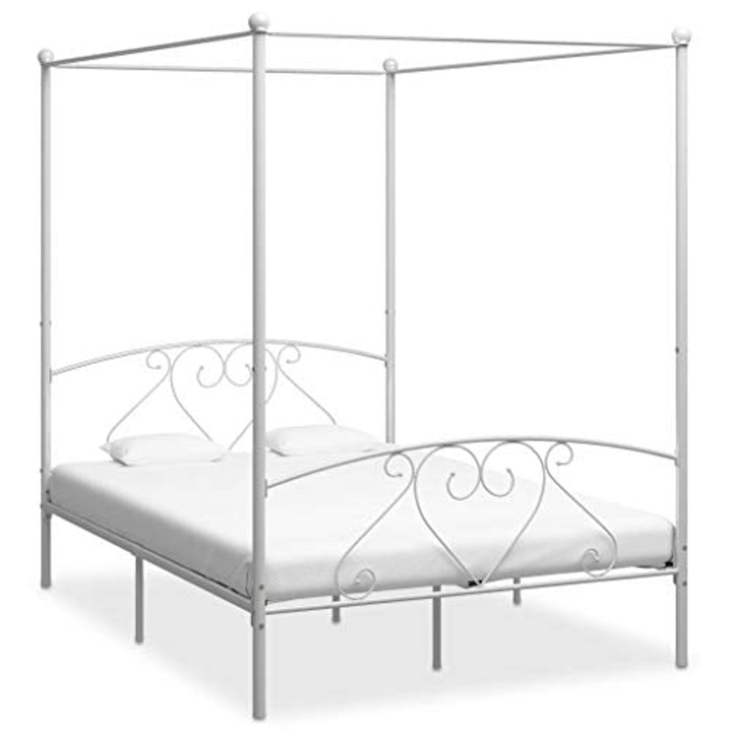 SKM Letto a Baldacchino Bianco in Metallo 160×200 cm (27kg)
