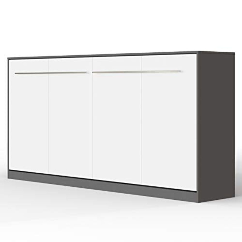SMARTBett Standard 90x200cm Orizzontale Antracite/Bianco Comfort | Letto A Scomparsa, Letto A Muro, Letto A Parete, Letto Ribaltabile, Latto Armadio