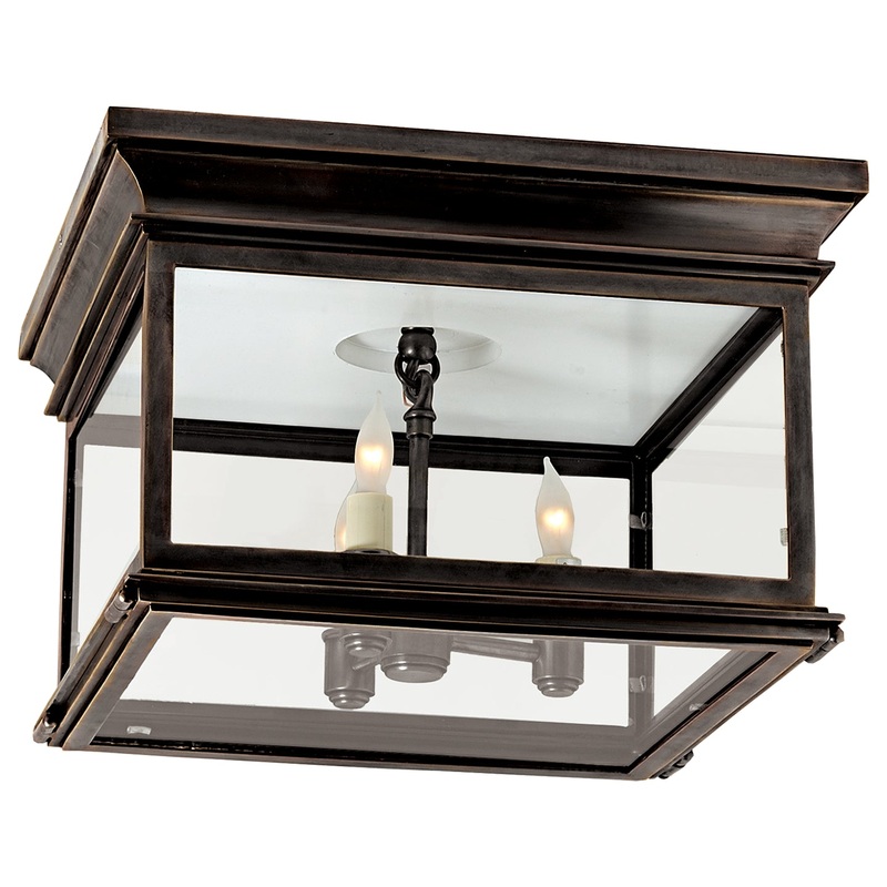 Three Light Flush Mount from the Club Square Collection in Bronze Finish by Visual Comfort Signature