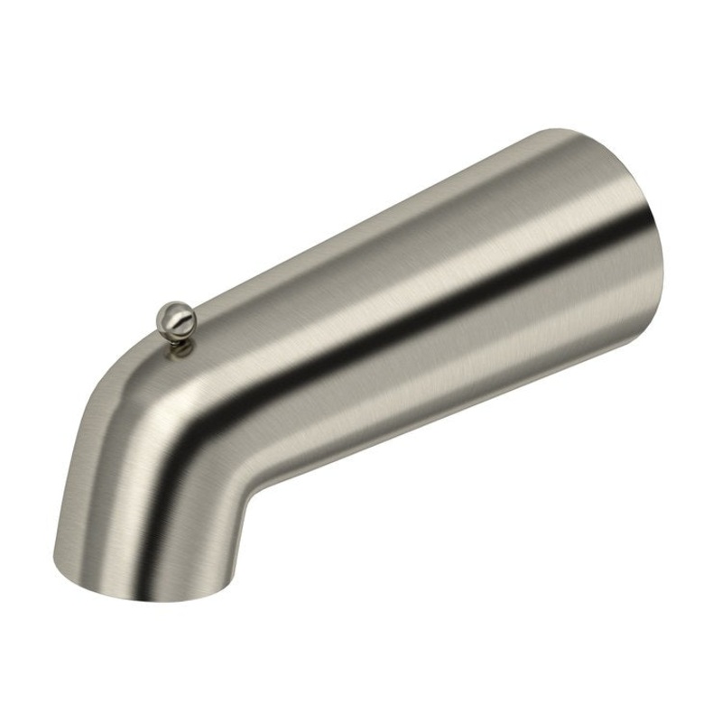 Tub Spout Round with Integrated Diverter Brushed Nickel 7-1/4 Inch Brass 1/2 Inch Copper Slip Fit