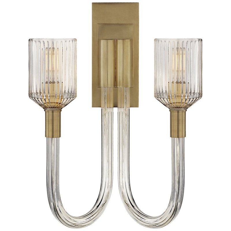 Two Light Wall Sconce from the Reverie Collection in Clear Ribbed Glass And Brass Finish by Visual Comfort Signature