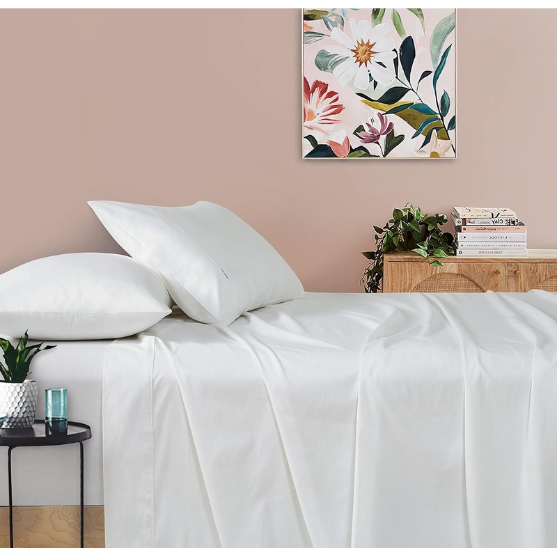 Vintage Washed 100% Cotton Sheet Set with 2 Pillowcases – White – King Size