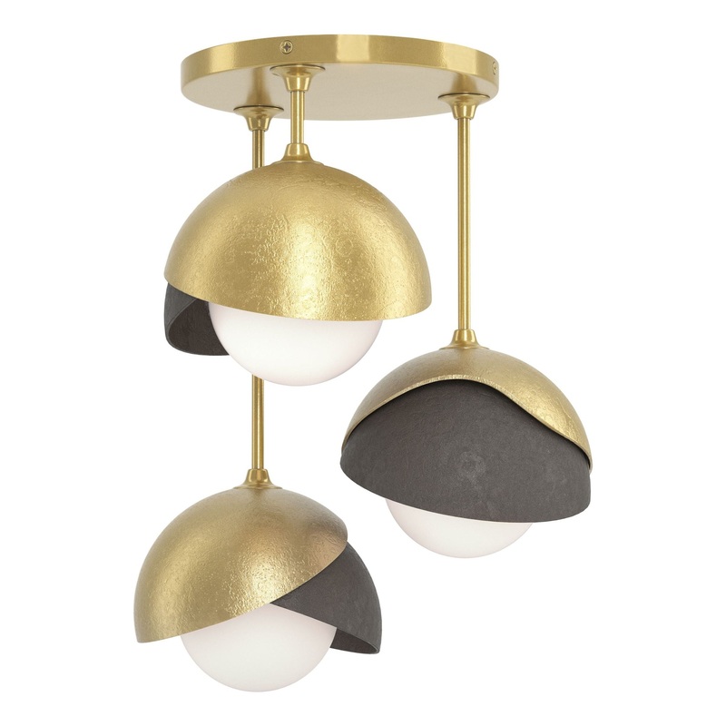 Brooklyn 3-Light Double Shade Semi-Flush Modern Brass Dark Smoke