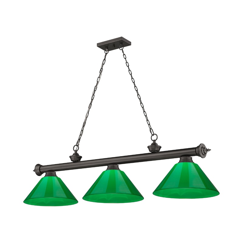 Cordon 3-Light Billiard Bronze Cone Green Plastic