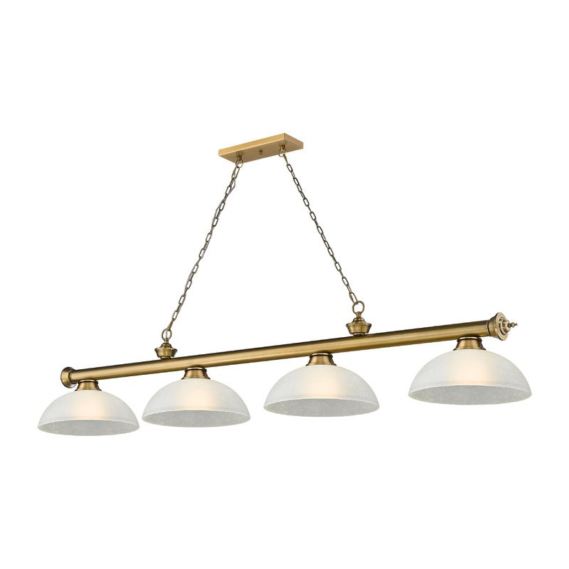 Cordon 4-Light Billiard Rubbed Brass Dome White Linen Glass