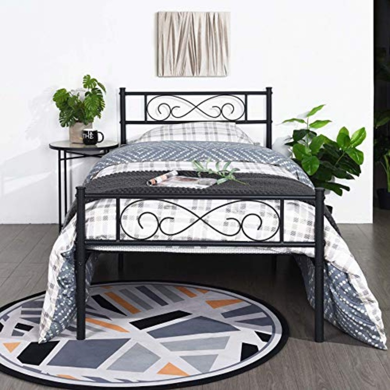 EGOONM Struttura Letto Singolo Metallo 90×190 cm, Struttura Letto in Metallo a Doghe con Motivo – con Spazio di archiviazione, Nero