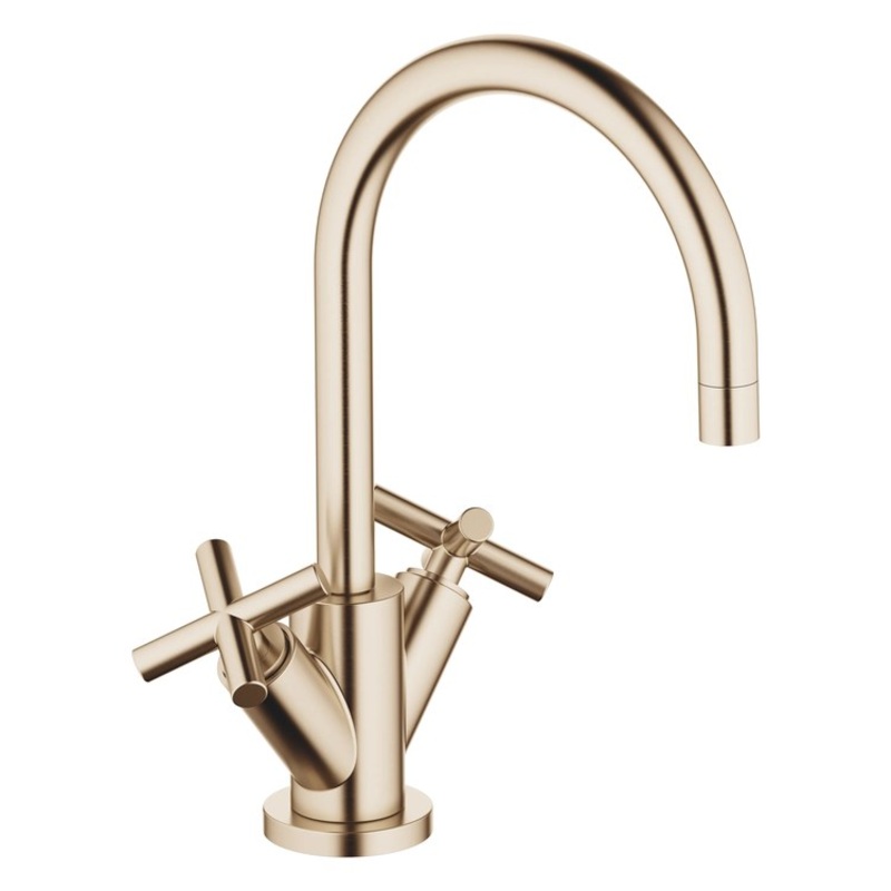 Lavatory Faucet TARA Mixer 2 Cross ADA WaterSense Brushed Champagne 1.2 Gallons per Minute Pop-Up Waste 1 Hole