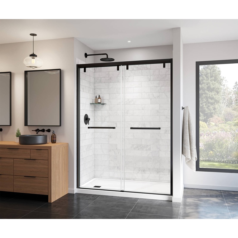 MAAX 135322-900-340-000 Uptown 56-59 x 76 in. 8 mm Bypass Shower Door for Alcove Installation with Clear glass in Matte Black