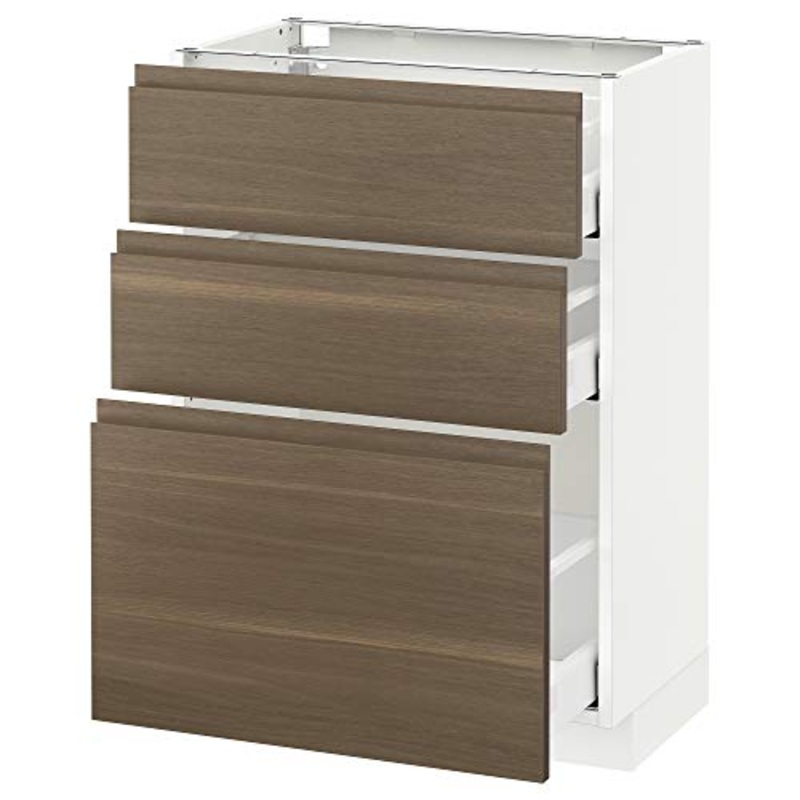 MAXIMERA/METOD base mobile con 3 cassetti 60×39.1×88 cm bianco/noce Voxtorp