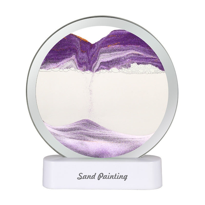 Moving Sand Art Picture with LED Night Light Base – USB Powered, Relaxing Desktop Decor(Purple)