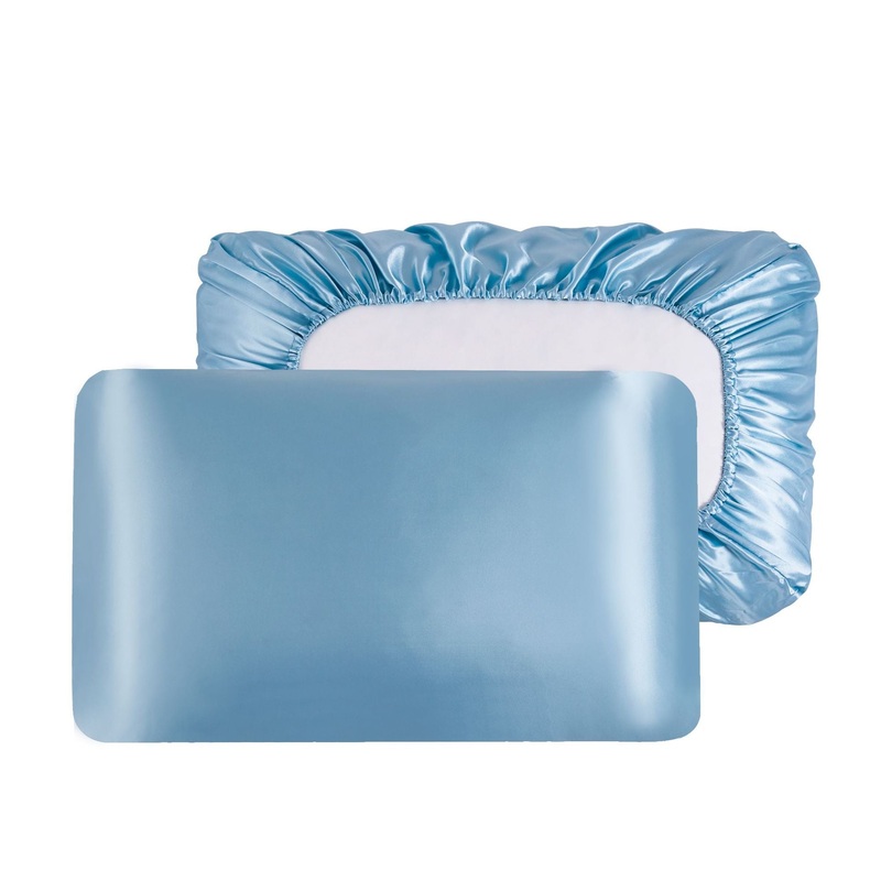 Sky Blue Silky Satin Pillowcase Pair – Smooth for Hair & Skin, Elastic Fitted (46×90+16cm)