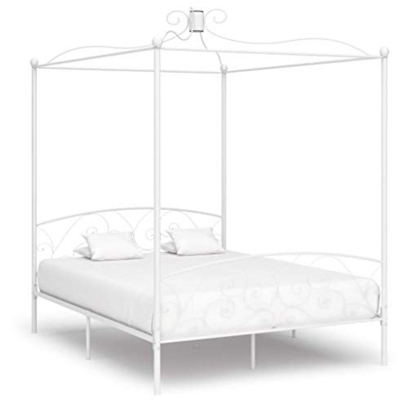 Tidyard Struttura Letto a Baldacchino in Metallo Bianco,Letto Ospiti,Struttura Letto Matrinoniale,Struttura Letto Singolo,Letto in Metallo,Letto con Tetto 180×200 cm