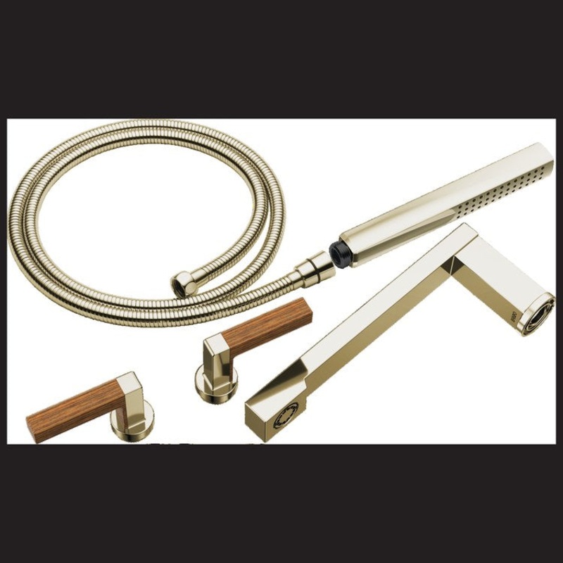 Tub Filler Trim Frank Lloyd Wright 2 Lever Brilliance Polished Nickel/Teak Wood ADA 8 Inch Spread