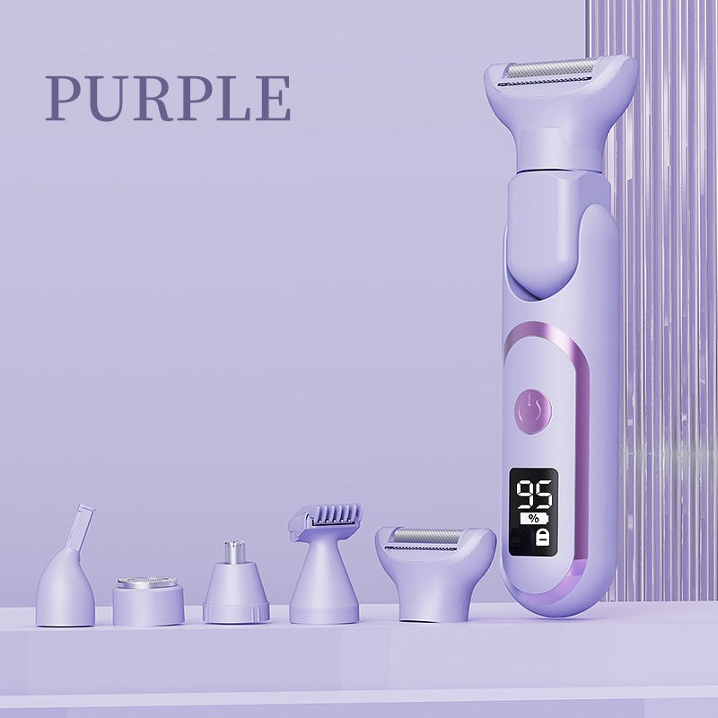 5-in-1 Electric Lady Shaver & Grooming Kit – LCD Display, USB-C Rechargeable, Full Body Hair Removal(Purple)